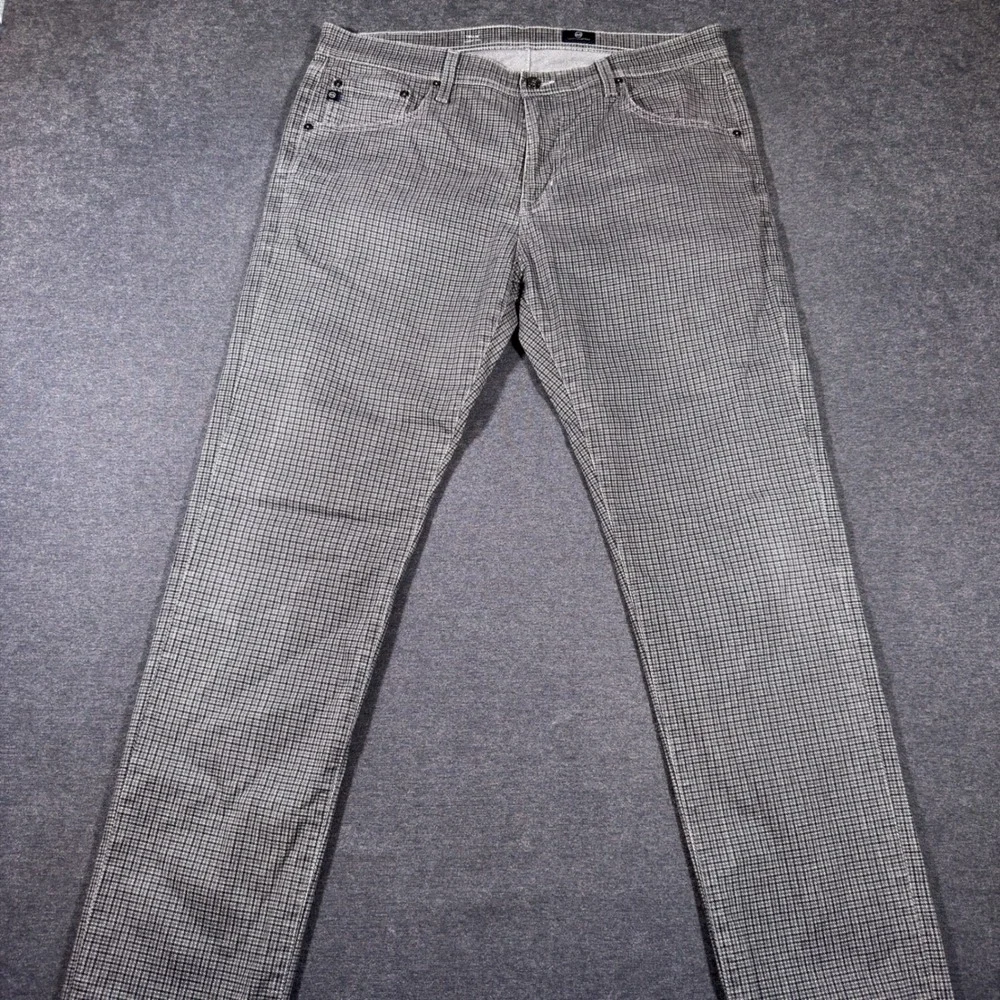 AG Adriano Goldschmied Tellis Pants Mens 36x34 Gray Plaid Modern Slim Fit Chino